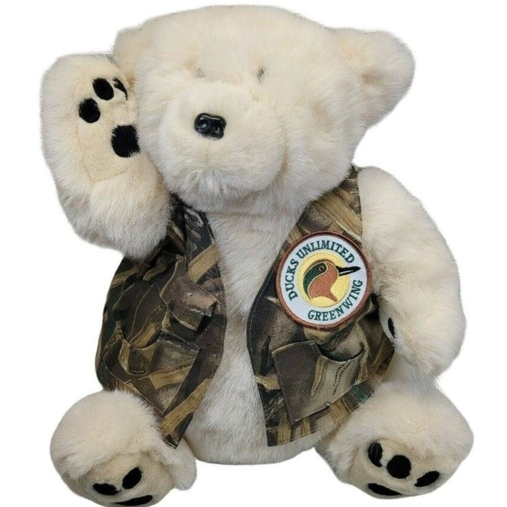 Ducks Unlimited Plush Teddy Bear Cream Camo Vest‎ Greenwing Hunting Outdoors